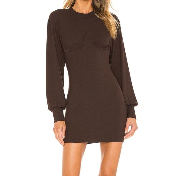 Revolve x Superdown NWT Tina Underwire Chocolate Brown Ribbed Fitted Mini Dress - Picture 1 of 14